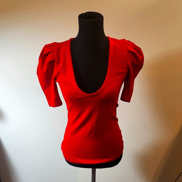 Free People Tops - Free People Red Puffed Sleeve Top